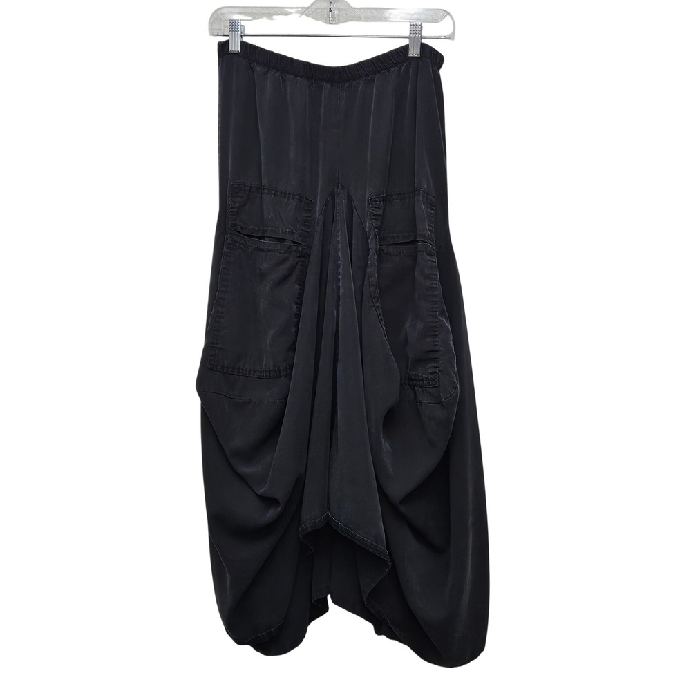 Tempo Paris Skirt L Black Bubble Draped Asymmetric Cargo Lagenlook Avant Garde